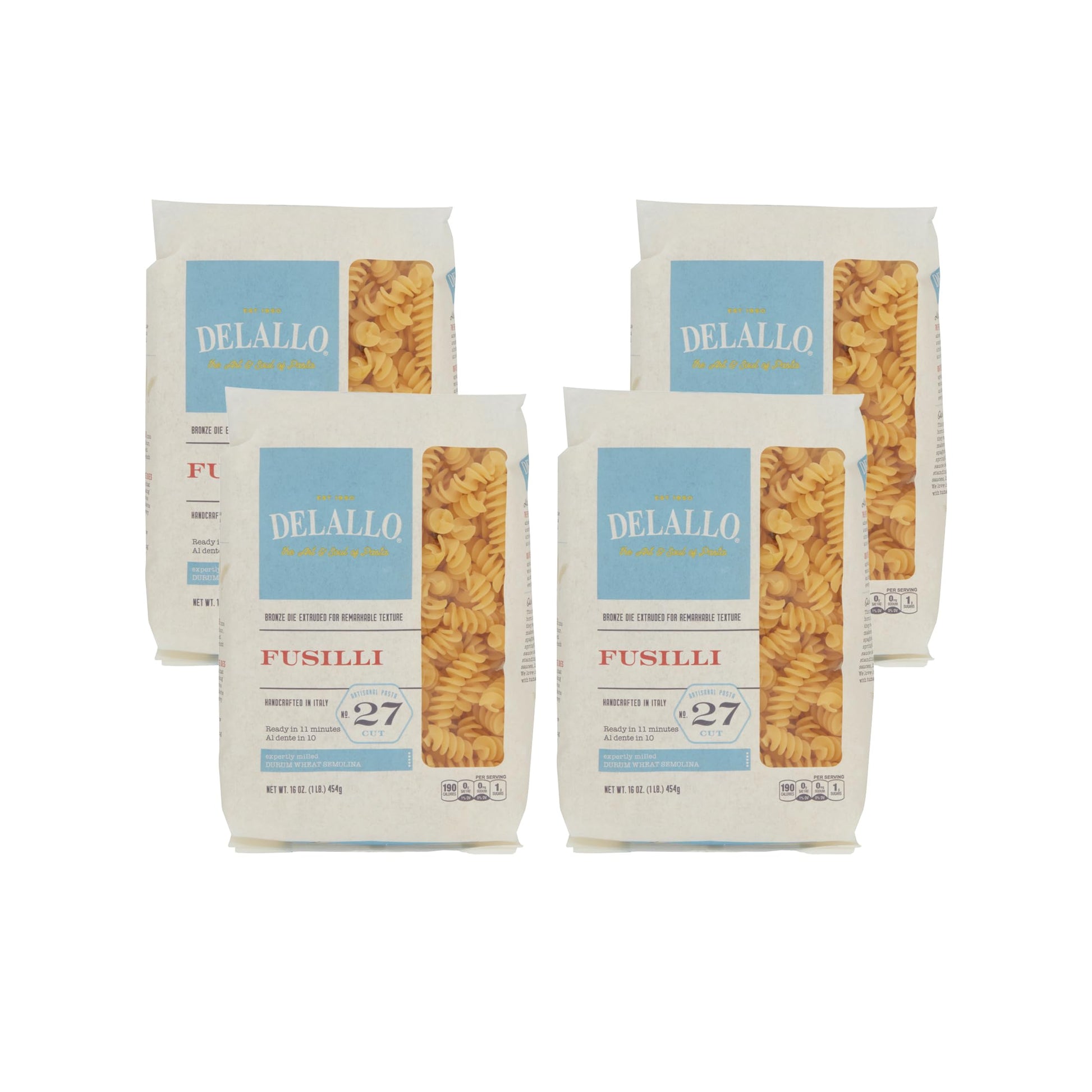 DeLallo Fusilli Pasta, 1 Pound Bag, 4 Pack, Twisted Shape, Corkscrew Pasta, Made in Italy, Cooks in 11 Minutes, Made with Durum 