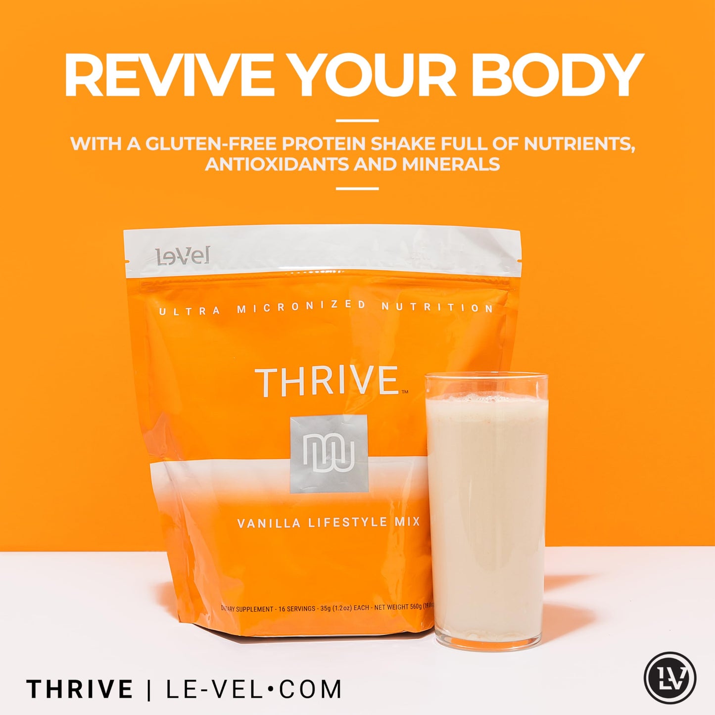 Le-Vel Thrive Protein Shake, Gluten-Free, Pea Protein, 16 Packets (35g Each), Vanilla Flavor