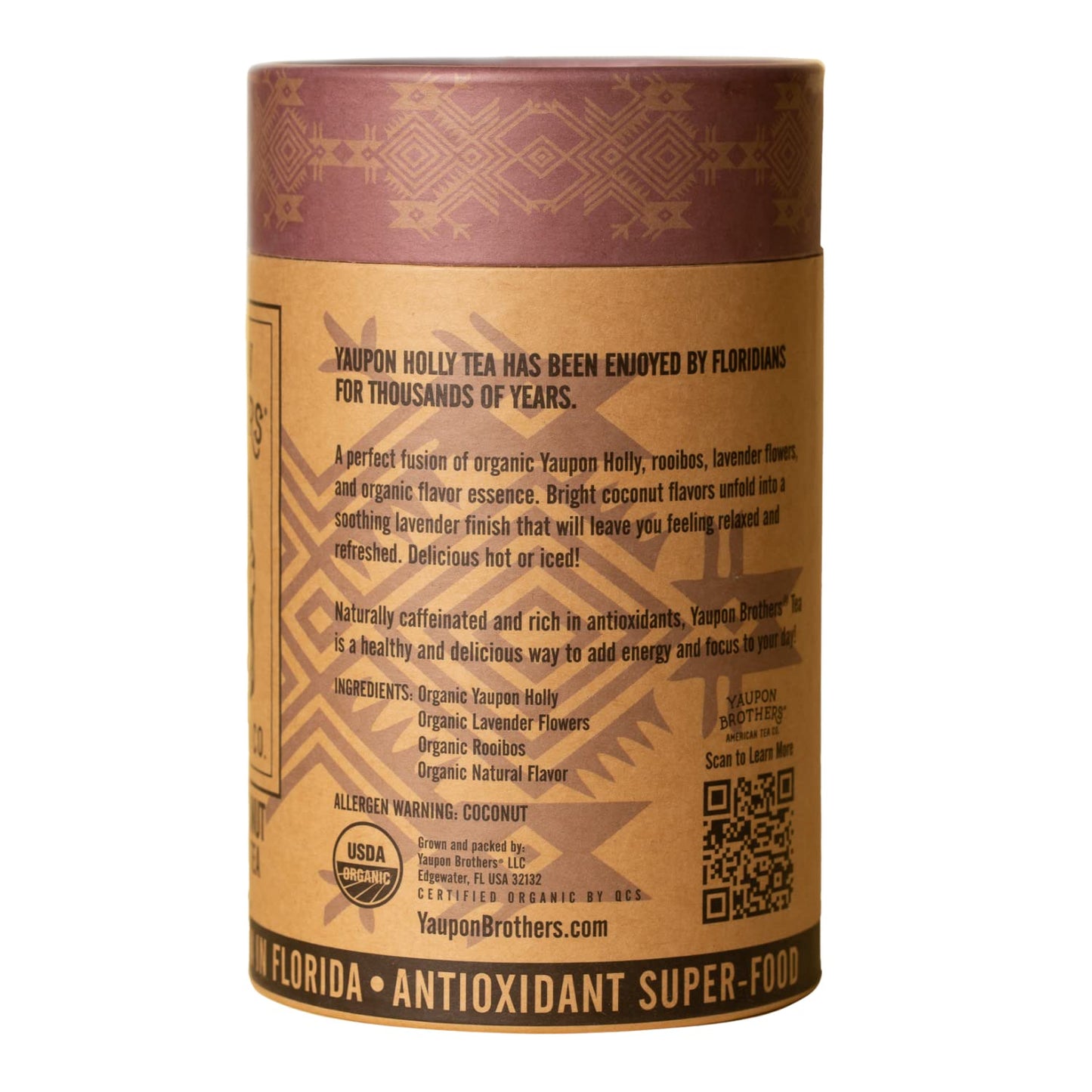 Yaupon Brothers Lavender Coconut Yaupon Tea - Naturally Caffeinated, Antioxidant-Rich - 16 Natural Fiber Tea Bags