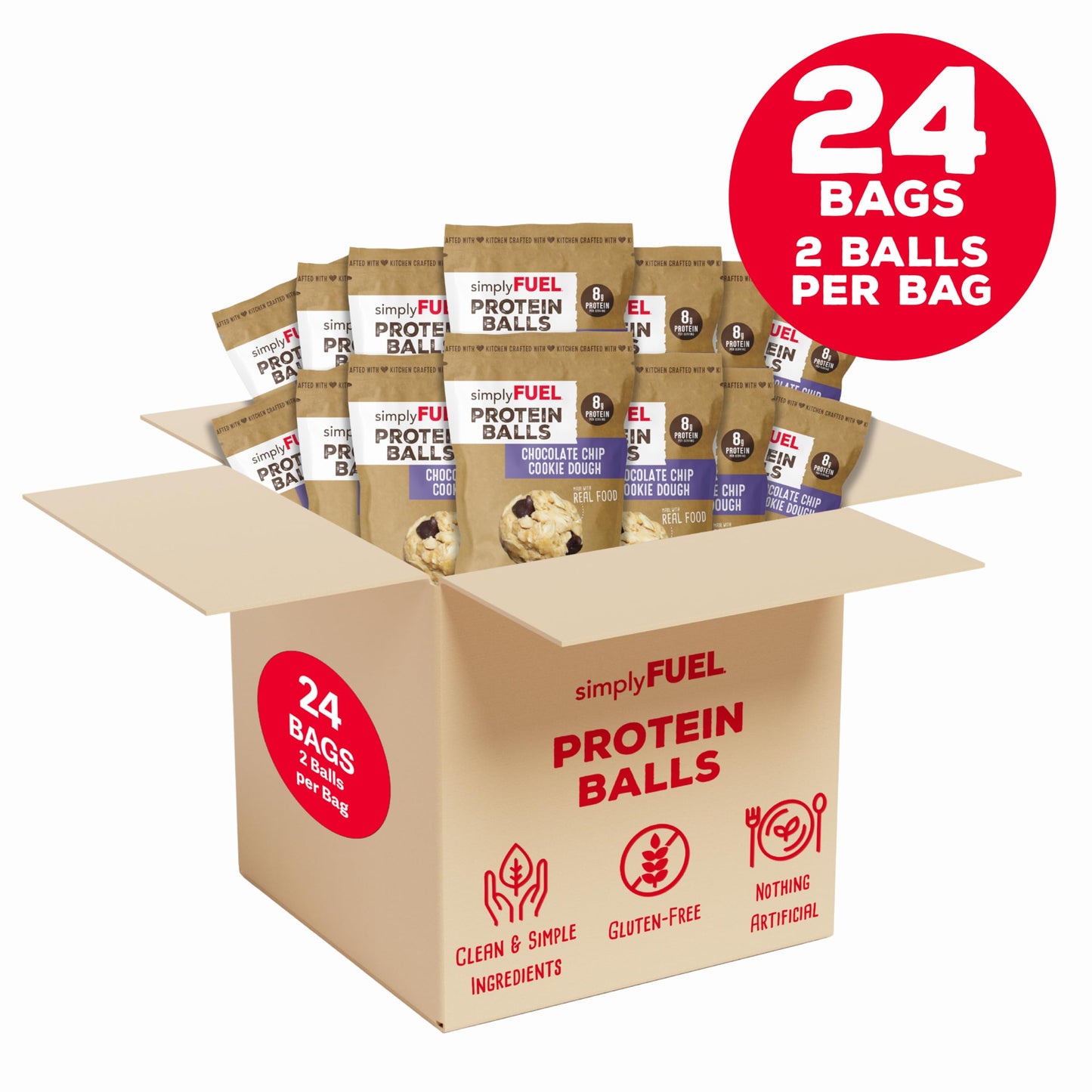 simplyFUEL Whole Food Protein Balls with Probiotics - Chocolate Chip Cookie Dough Snacks - Protein Snack - Gluten Free Energy Balls (24 Packs)