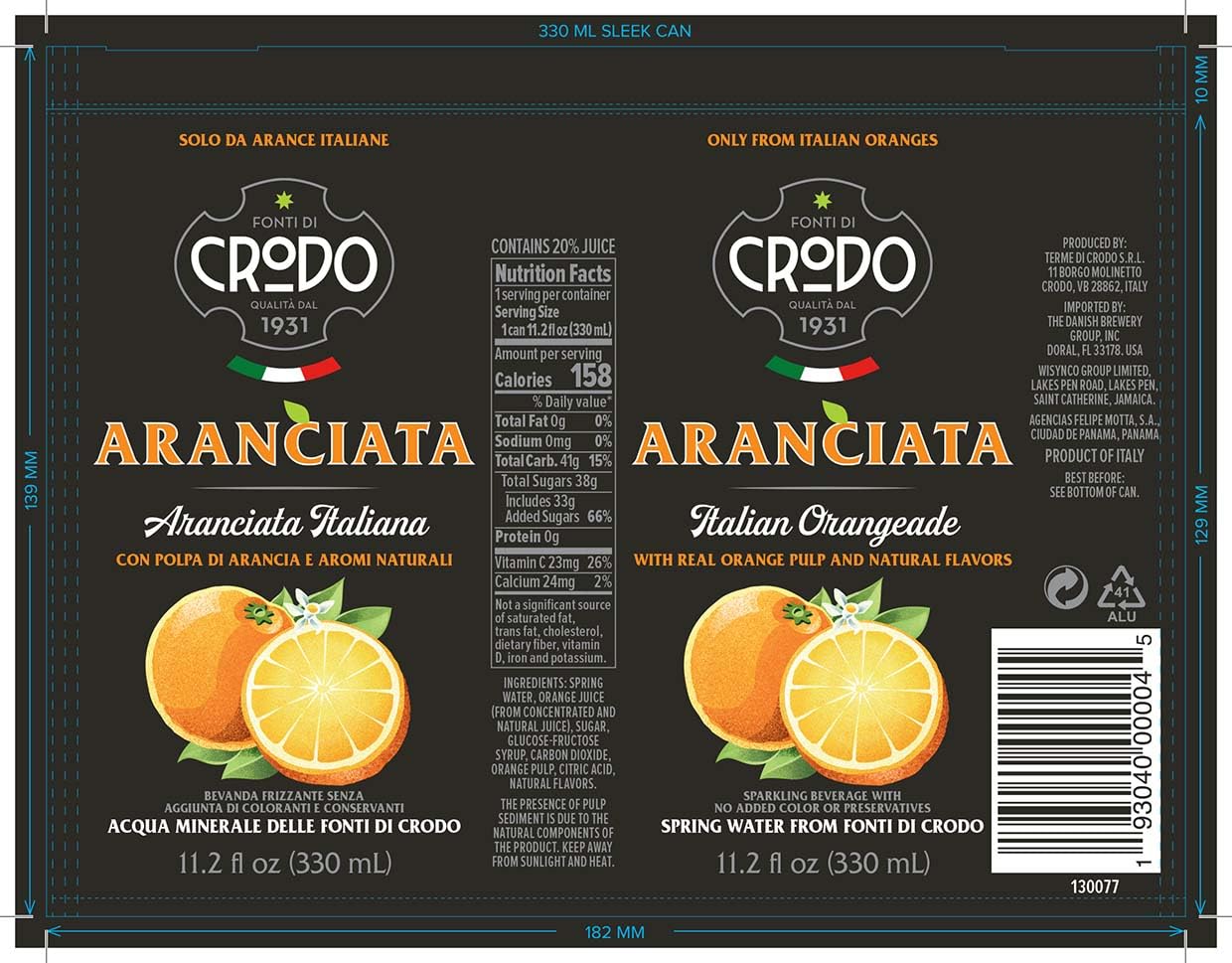 Fonti Di Crodo Aranciata, Italian Sparkling Orangeade, 11.2 Oz. Cans (Pack of 24)