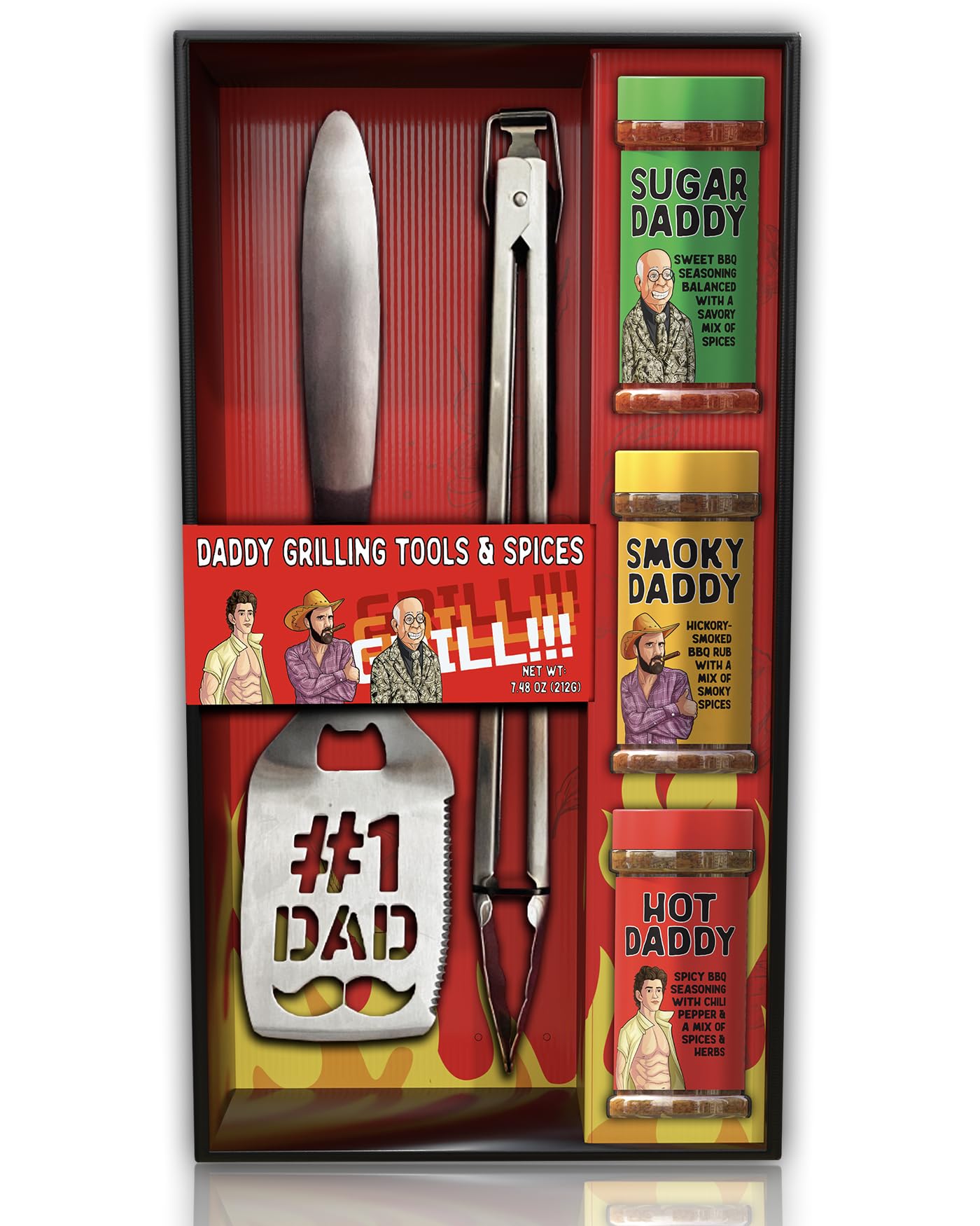 Pelto Dad BBQ Tool and Spices Set - Stainless Steel Grill Spatula, Tongs, 3 Daddy Spices, Model DAD_GRILL