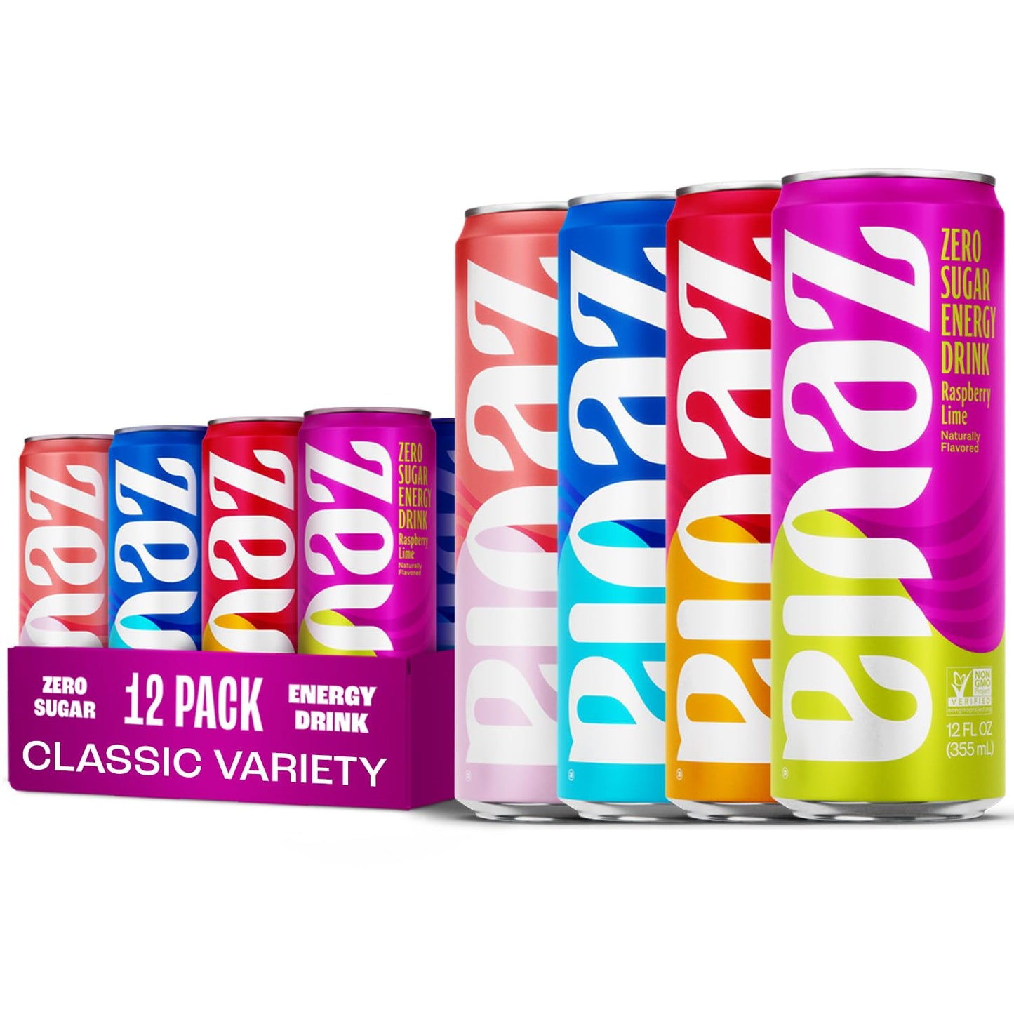 Zevia Zero Sugar Energy Drink  Classic Variety Pack  12 oz Cans (12-Pack) - Naturally Sweetened  Non-GMO Project Verified  Gluten-Free  Vegan