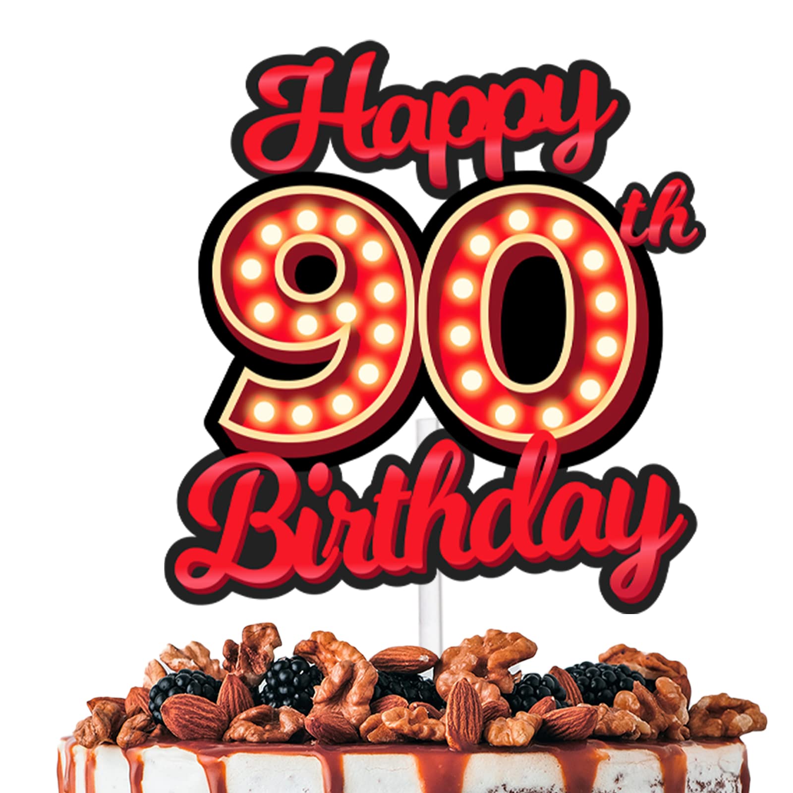 Happy 90th Birthday Cake Topper Fluorescent Flashing Night Out Hen Movie Nightclub Theme Decor Supplies Woman Man Happy Birthday