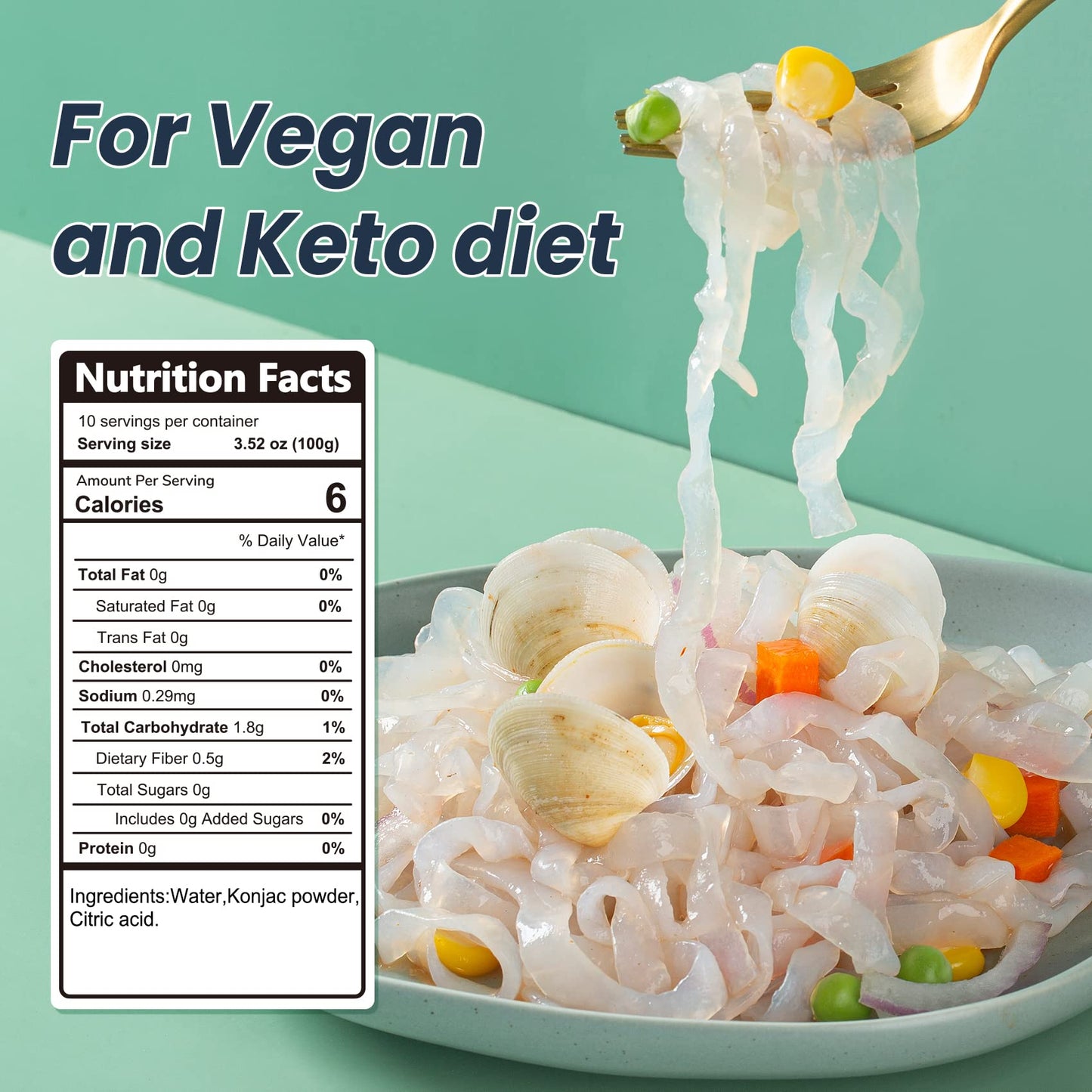 Hethstia Konjac Noodles, 10 Packs Shirataki Noodle Fettuccine, 56.5Oz Keto Konjac Food Fettuccine Shape - Low Carb, Sugar-Free,
