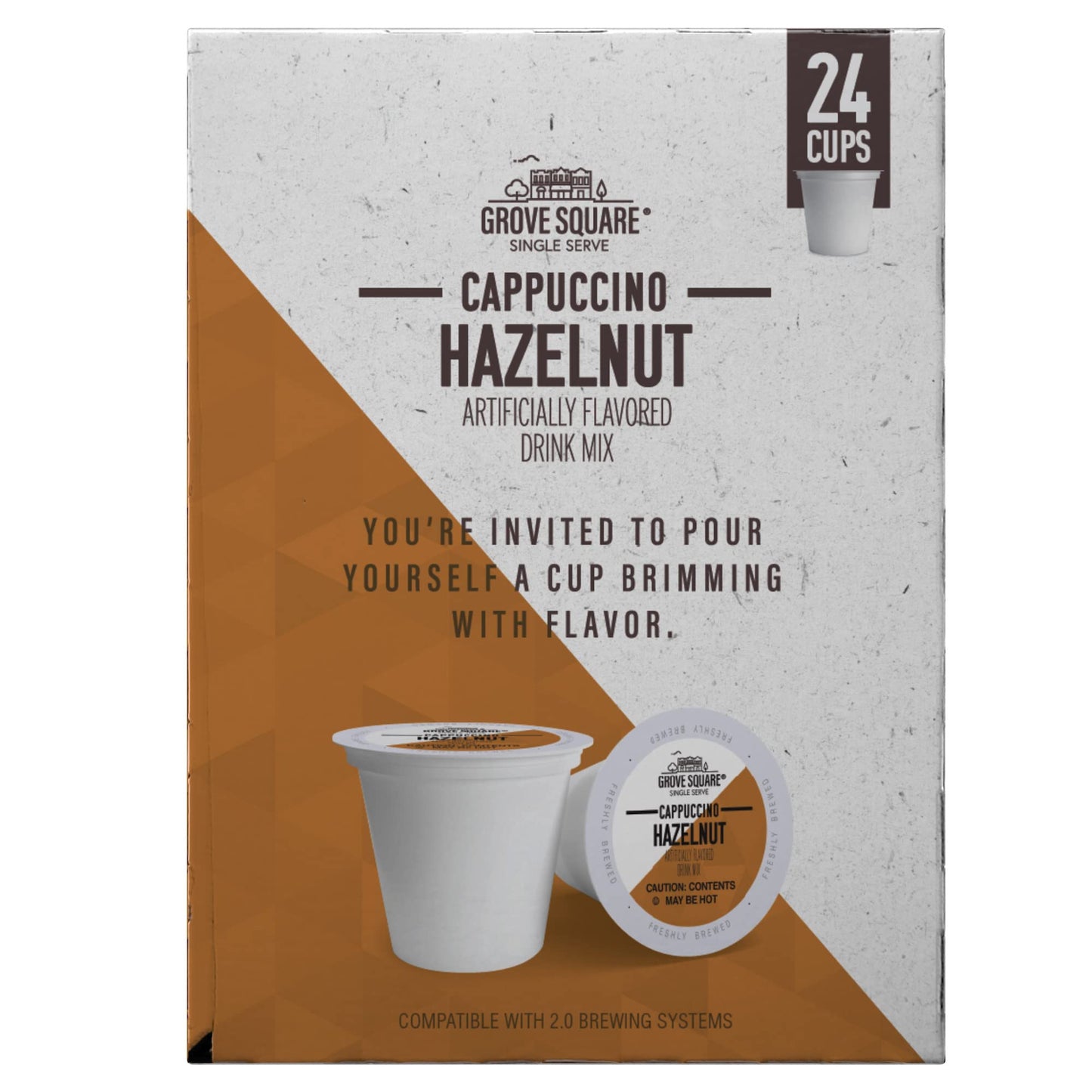 Grove Square Coffee Cappuccino, Hazelnut - 24 Single Serve Cups, Model 12G102F4652