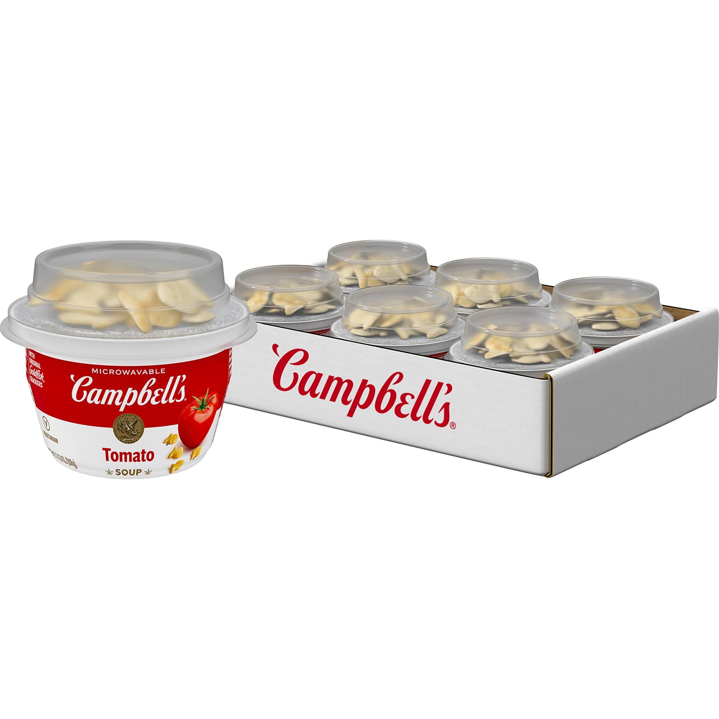 Campbell's Classic Tomato Soup with Original Goldfish Crackers, Microwavable Bowl, 7.35 Oz (Pack of 6)