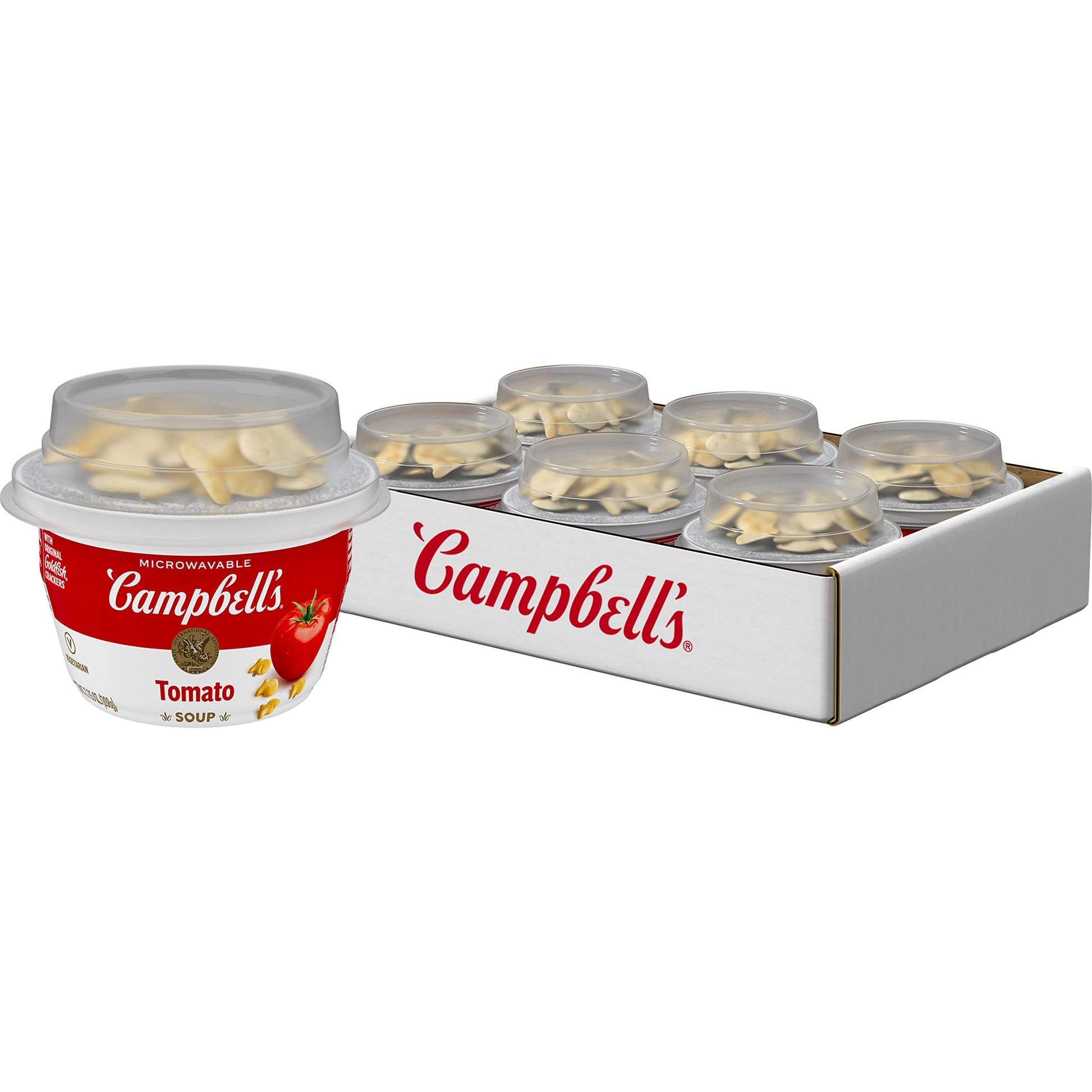 Campbell's Classic Tomato Soup with Original Goldfish Crackers, Microwavable Bowl, 7.35 Oz (Pack of 6)