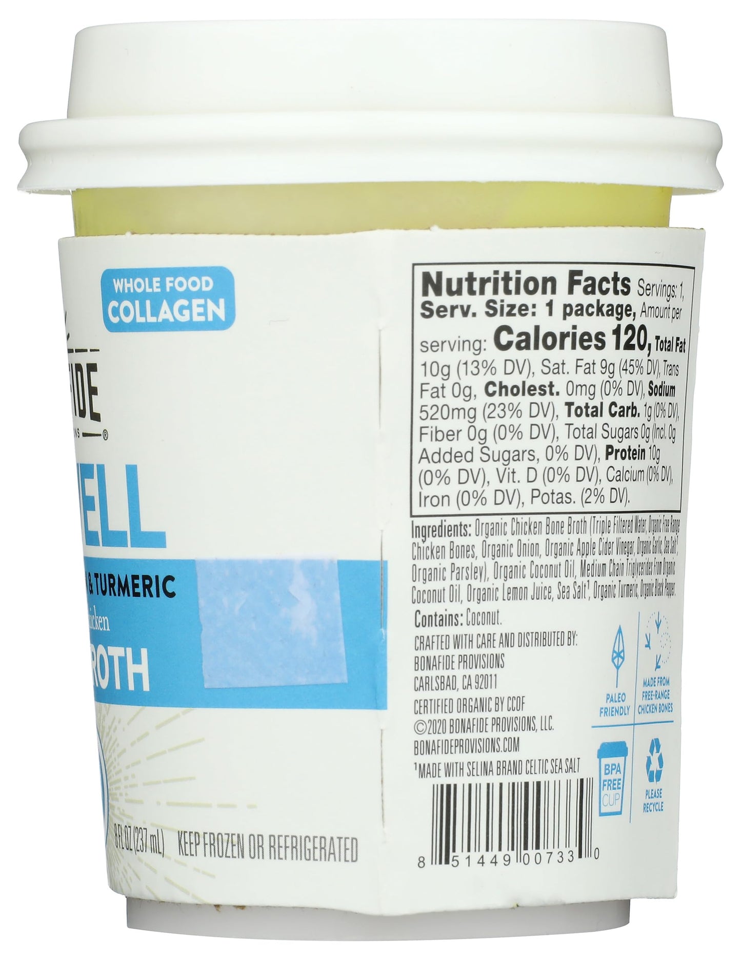 Bonafide Provisions Fresh Organic Lemon, Turmeric and Coconut Keto Broth, Frozen 8 fl oz - Gluten-Free, Grain-Free, Dairy Free P