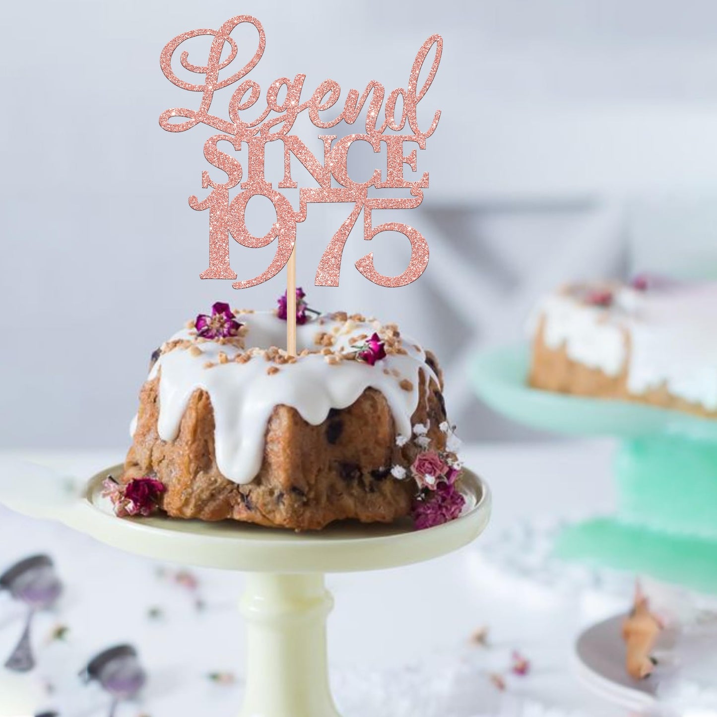 Rssta i Cake Topper Glitter Legend Since 1975, Rose Gold, Model XM310, for 50th Birthday and Anniversary Celebrations