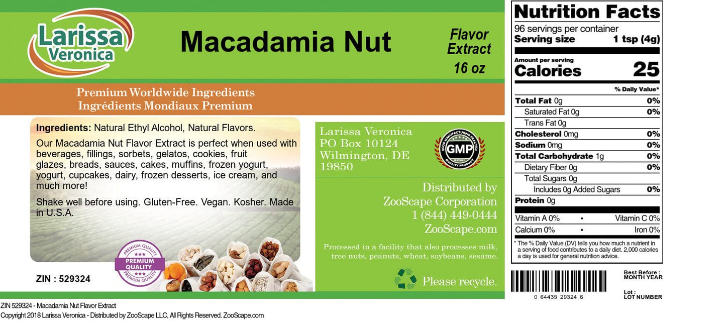 Larissa Veronica Macadamia Nut Flavor Extract - 16 oz (Pack of 3)