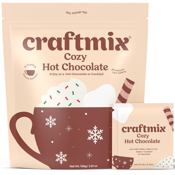Craftmix Cozy Hot Chocolate Mix - 12 Individual Hot Cocoa Packets - Instant Hot Chocolate Drink - Made with Real Cocoa - Vegan, 