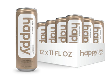 happy coffee canned mocha latte, 11 oz. cans, 12 pack, notes of cocoa & elation, 100% arabica beans, no artificial flavors or sw