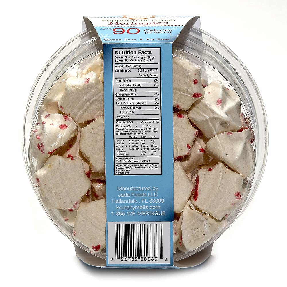 Krunchy Melts Original Meringue Cookies | Peppermint Crush Flavor | Only 90 Calories Per Serving | Fat Free, Gluten Free, Dairy Free (4 Oz)