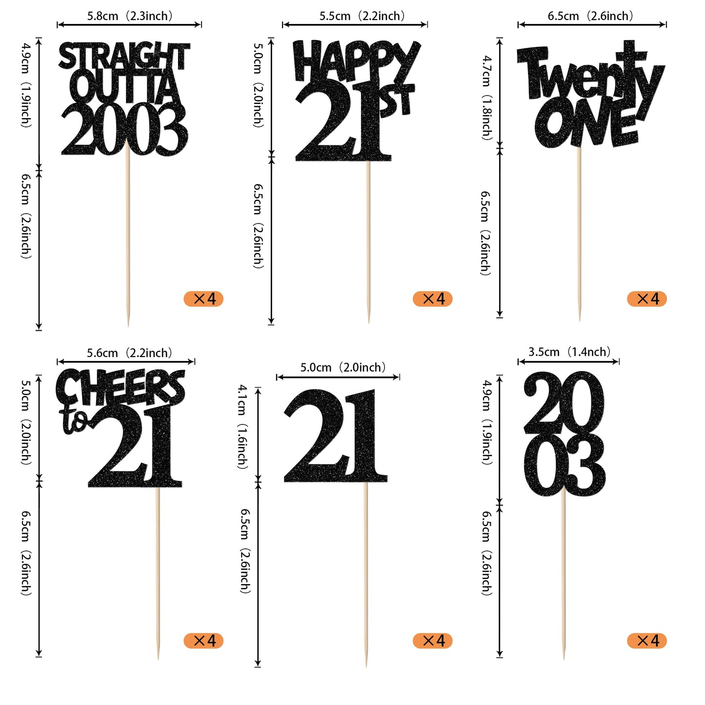 Rssta i 21st Birthday Cupcake Topper, Straight Outta 2004, Black, Paper, 24 Pack