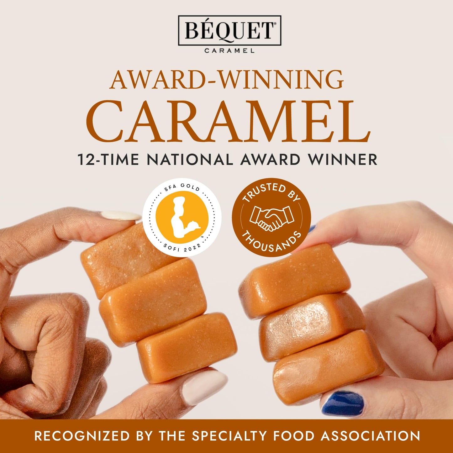 Béquet Assorted Caramels - Gourmet Individually Wrapped Candy Variety Pack - Celtic Sea Salt, Salt Chocolate, Classic Vanilla, Butterscotch, Green Apple, Salted Mocha & Salted Butterscotch - 8 Oz Gift Bag