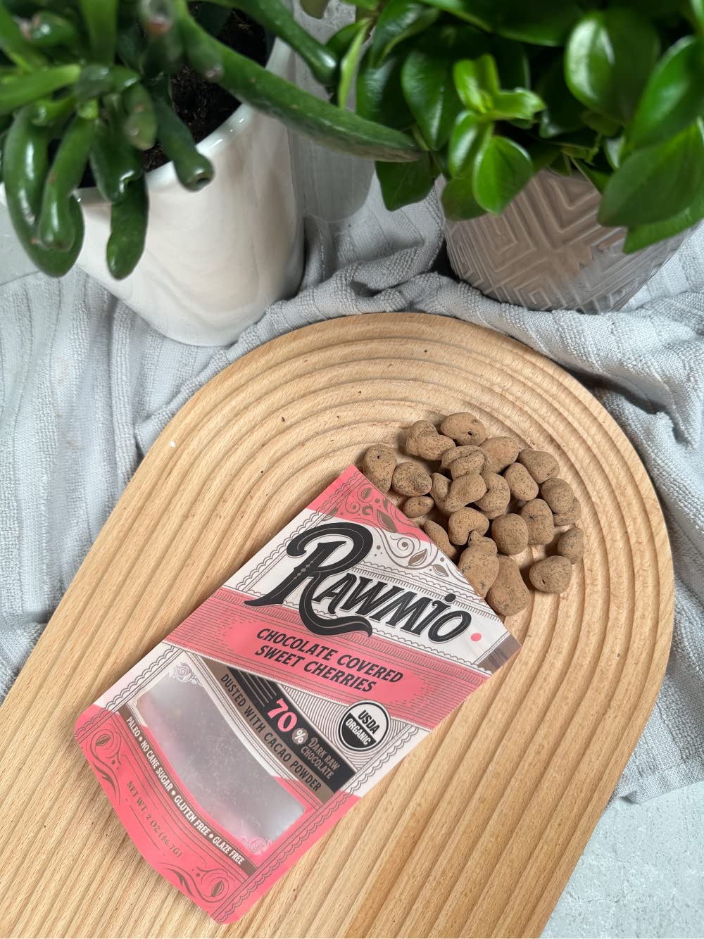 Rawmio Chocolate Covered Sweet Cherries - Organic, Raw, Vegan, 70% Dark Chocolate, 1 Pack, 2 Oz