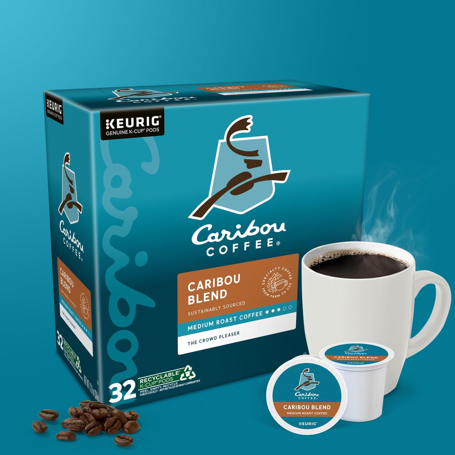 Caribou Coffee Caribou Blend, Keurig Single-Serve K-Cup Pods, Medium Roast Coffee, 32 Count