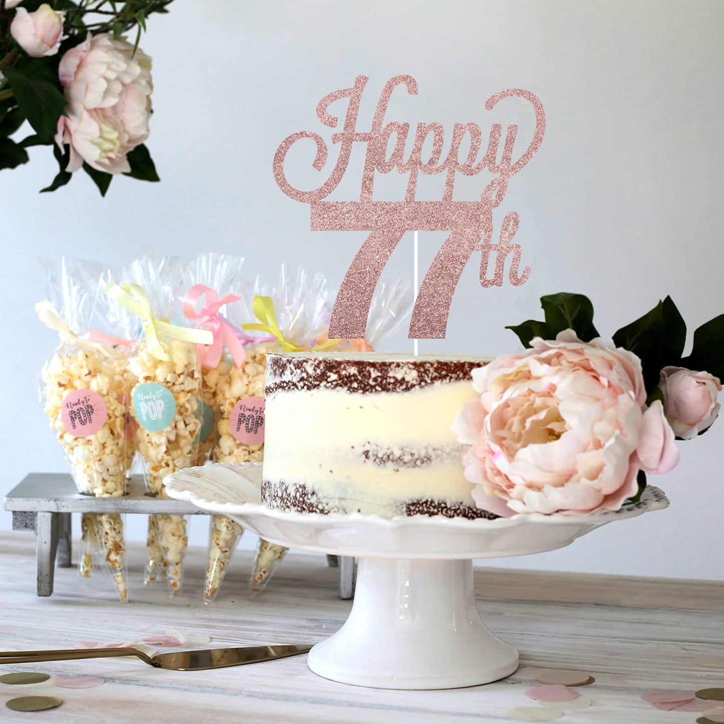 Lingteer Happy 77Th Birthday Cake Topper - Cheers To 77Th Birthday 77 Years Old Birthday Party Cake Decorations Sign.