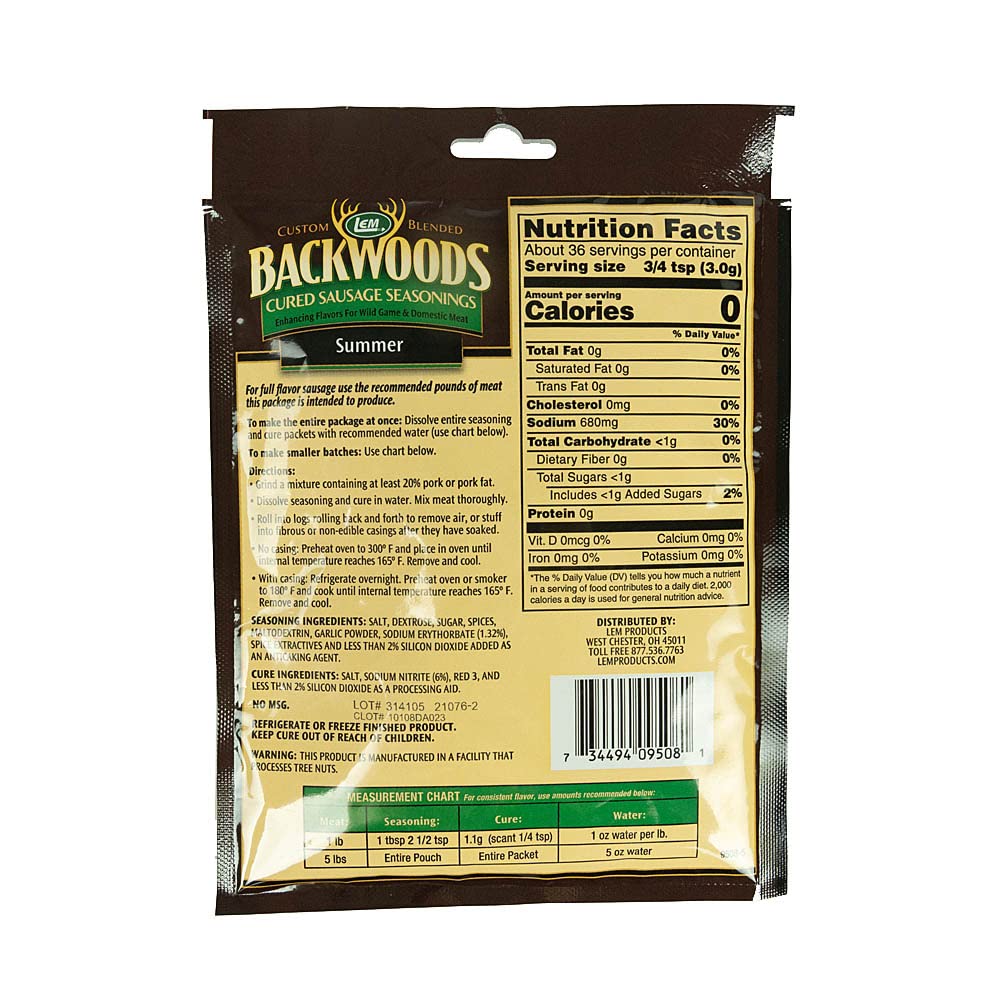 LEM Backwoods Summer Sausage Cured Sausage Seasoning, 80 Oz, Pack of 1