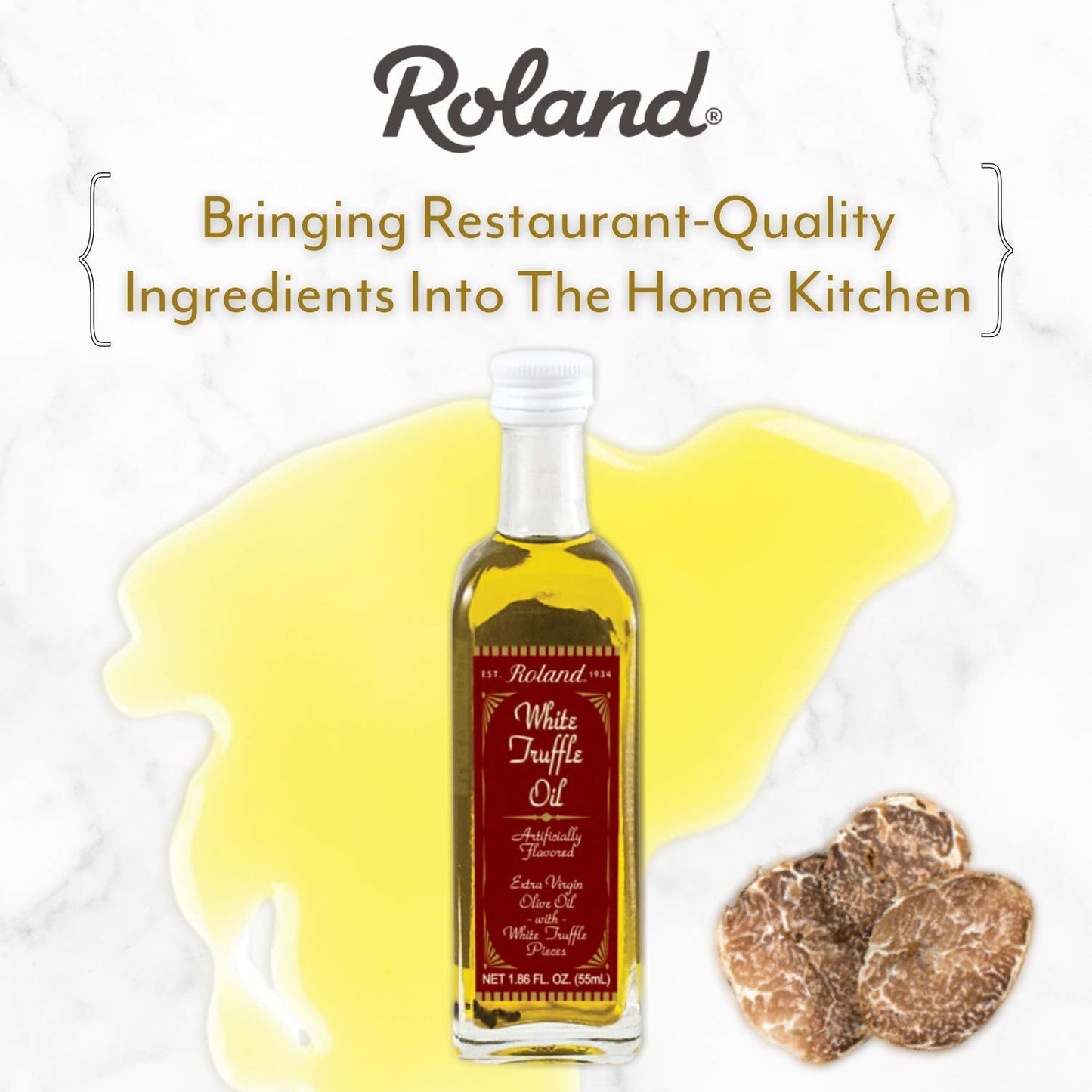 Roland Foods White Truffle Oil, Extra Virgin Olive Oil With White Truffle Pieces, Specialty Imported Food, 1.86 Ounce Bottle, Pack Of 2