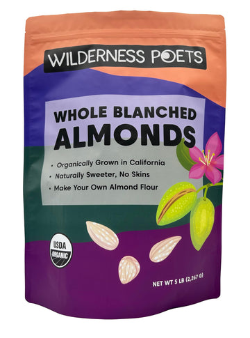 Wilderness Poets, Organic Blanched Almonds - Whole California-Grown Almond Nuts with No Skins - 5 Pound (Pack of 1)