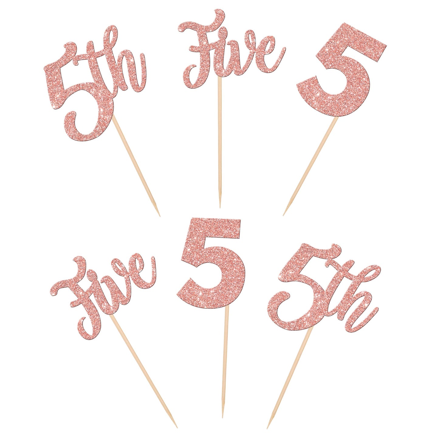 24 Pcs Five Cupcake Toppers Glitter 5Th Birthday Cupcake Picks Number 5 Cupcake Decorations For Baby Shower Kids 5Th Birthday An
