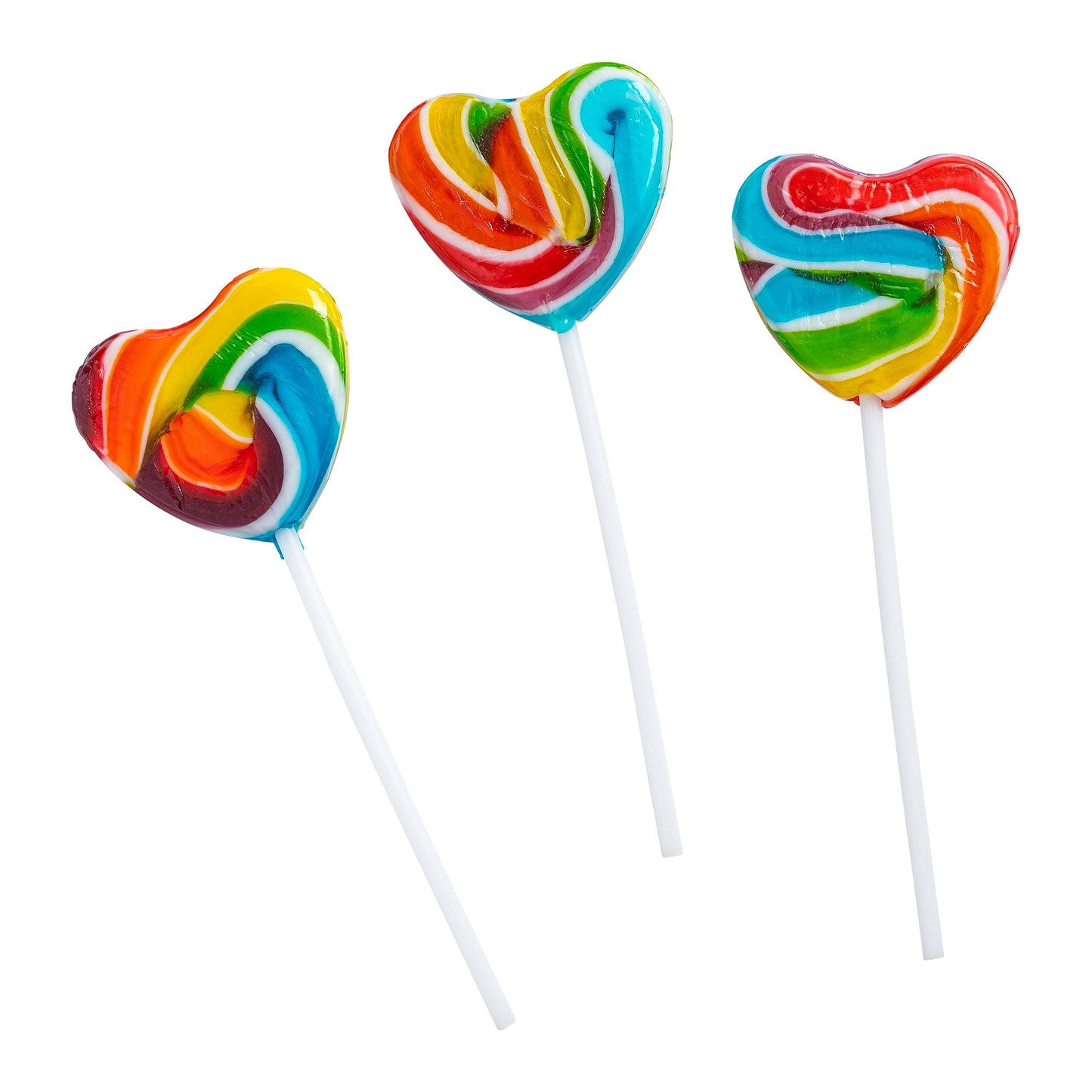 24 Heart Rainbow Lollipops Individually Wrapped, Bursting With Fruity Flavor, Great Swirl Lollipops For Kids Birthday Parties, V