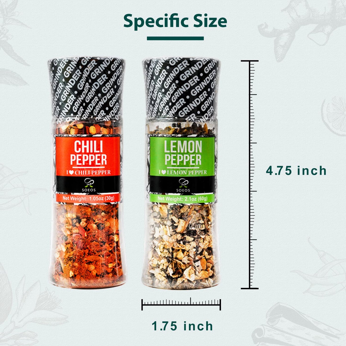 Soeos Spice Seasoning Set of 9 with Integrated Grinders, Individual Spice Grinder, Pure and Fresh Perfect for BBQ Seasoning Gift
