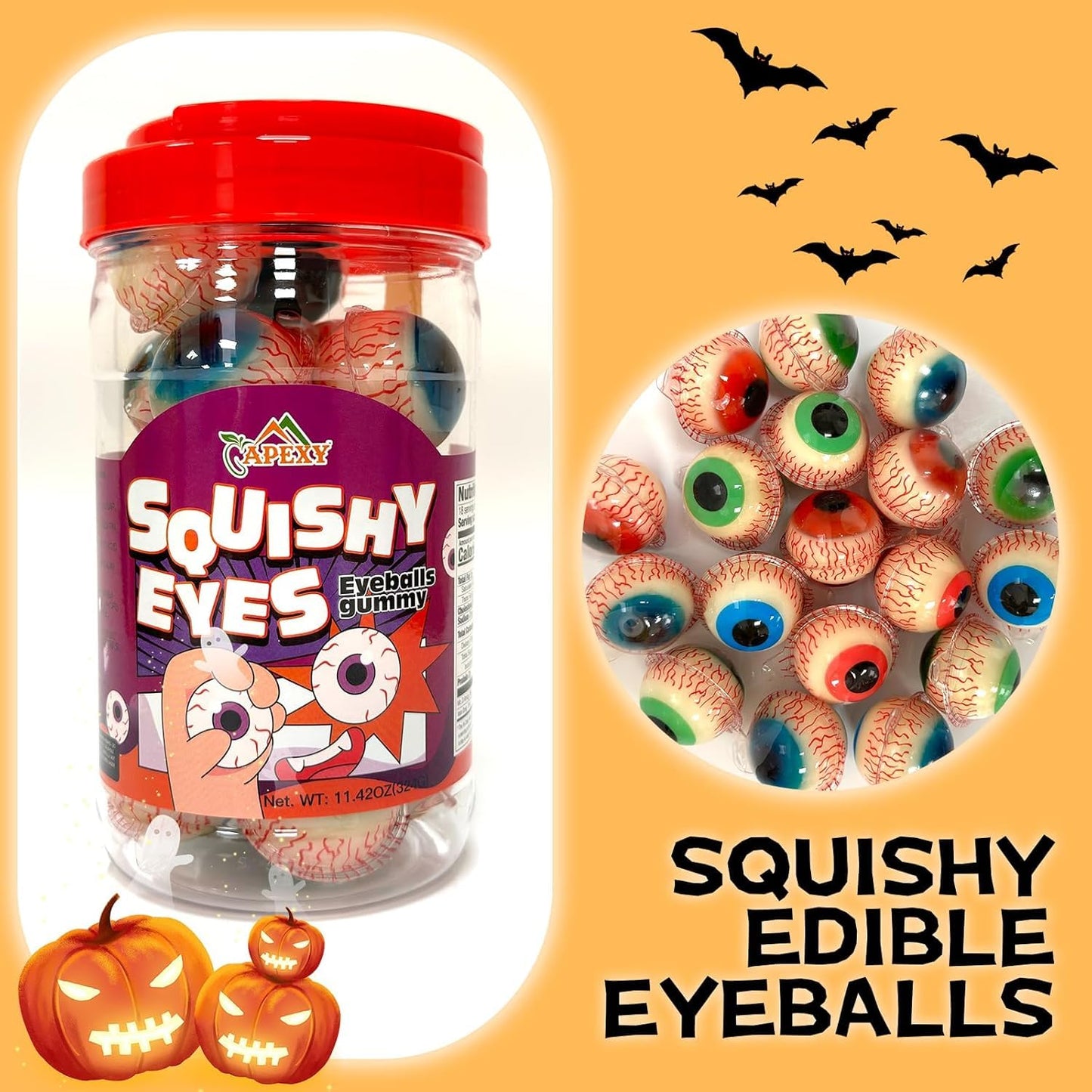 APEXY Eyeball Gummies - Fruity Liquid Center Candy, Fat Free, Nut Free, 11.42oz
