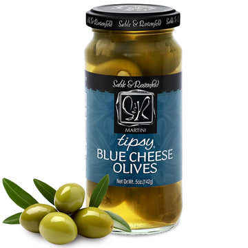 Tipsy Olives - Green Olives Stuffed With Blue Cheese - Large Cocktail Olives For Cocktails, Bloody Mary Condiments, Martini Stuffed Olives, Olive Bar - Sable & Rosenfeld - 5 Oz (Pack 1)