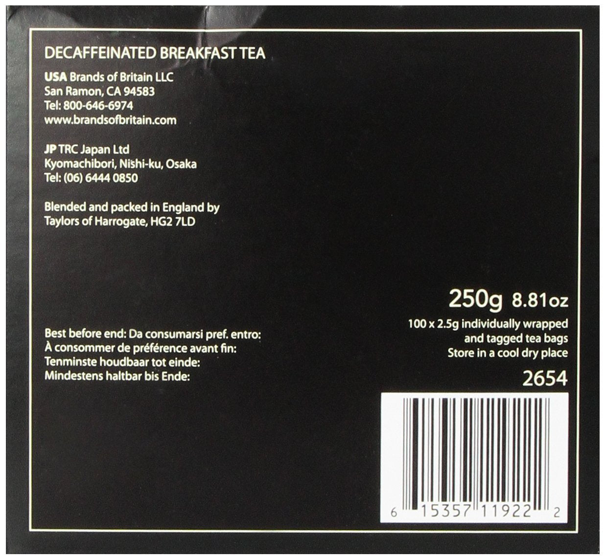 Taylors of Harrogate Decaffeinated Breakfast Tea, 100 Count - Premium Quality, Pack of 1, Perfect for Morning Routine