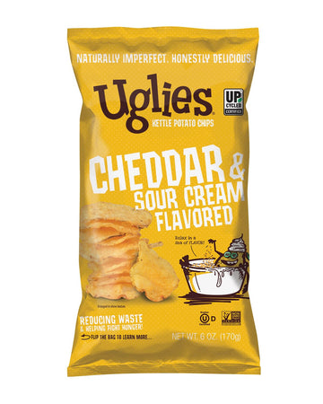 UGLIES Cheddar and Sour Cream Kettle-Cooked Potato Chips, Gluten-Free Snacks, Kosher Chips, Non-GMO Snacks for Kids or Office, 6
