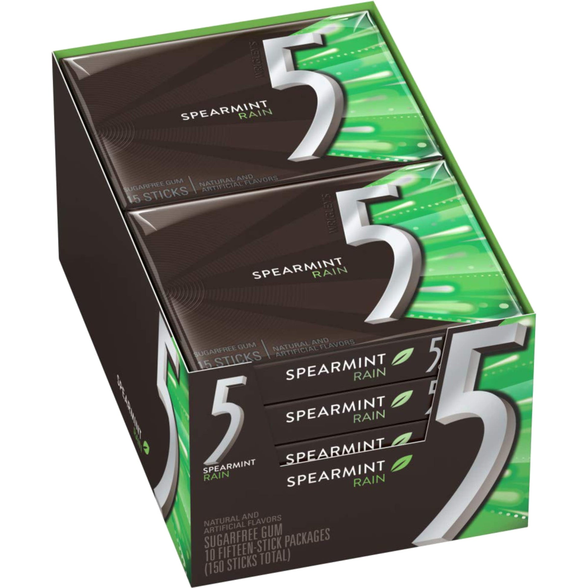 Wrigley 5 Rain-Tingling Spearmint, 10Ct/150 Sticks Total