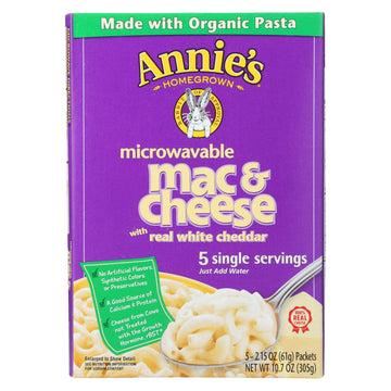 Annie'S Homegrown Organic Microwavable Single Servings Macaroni And Cheese Meal - 2.15 Oz Each/Pack Of 5
