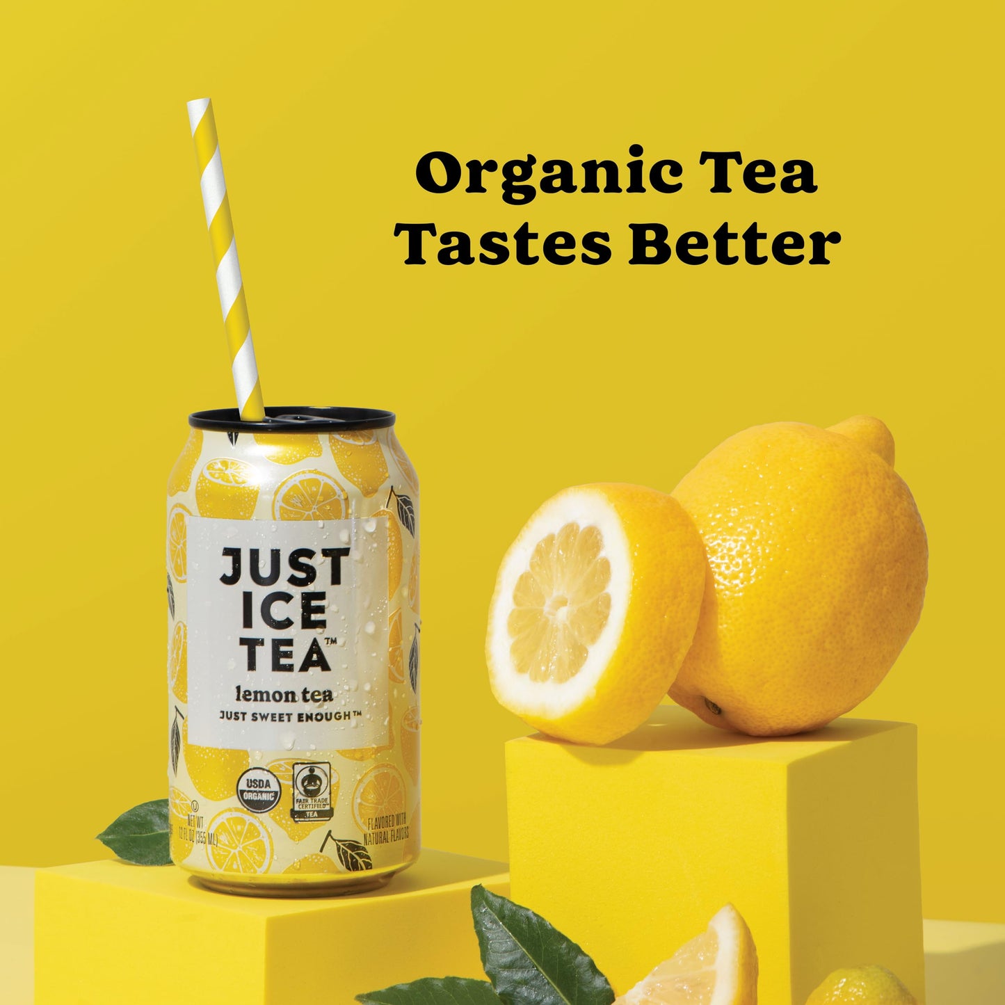 Just Ice Tea, Lemon Flavored Black Iced Tea, 12-Pack (12Oz Cans), Usda Certified Organic, Real Brewed, Low Calorie, No Artificia