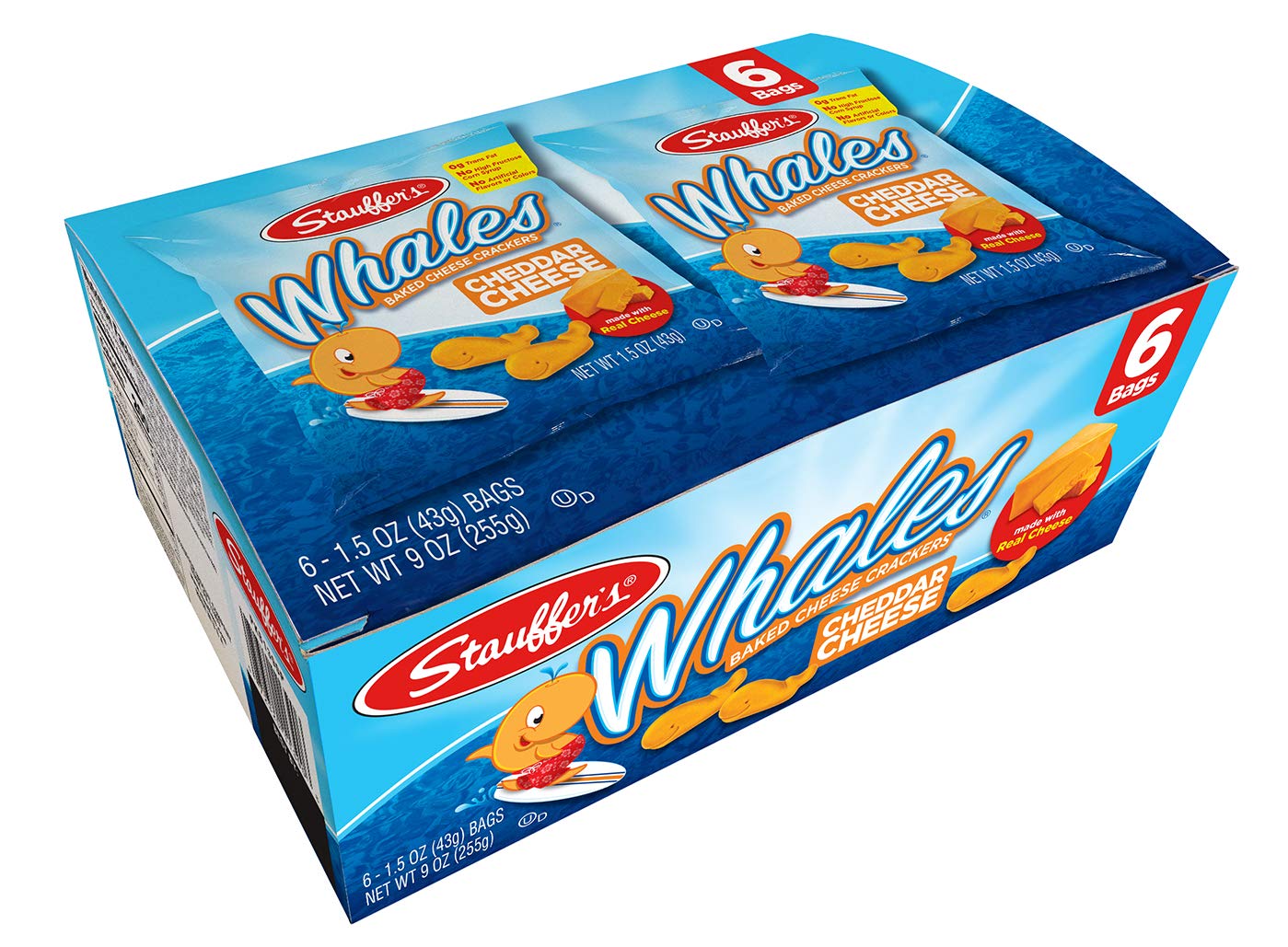 Stauffers Baked Cheddar Whale Cheese Cracker Snack Packs, 1.5 Ounce Bags (Set of 12)