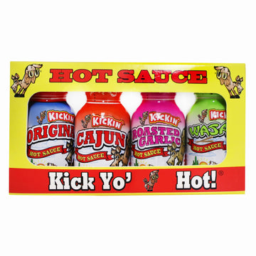 Kickin' Premium Hot Sauce Bottles Gourmet Gift Set Travel Size - .75 Oz. 4 Pack - Try If You Dare! - Perfect Gourmet Christmas G