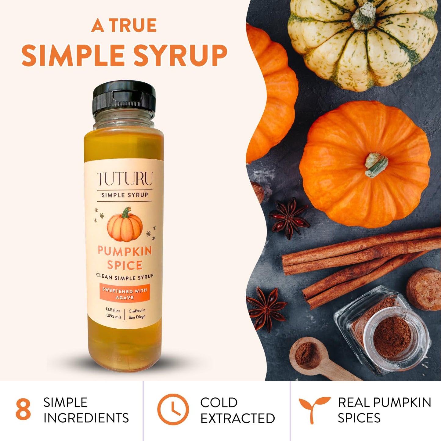 Pumpkin Spice Agave Simple Syrup for Coffee  Cocktails  Matcha - Sweetened with Agave Nectar - Infused with Real Pumpkin Spices - 13.5 oz