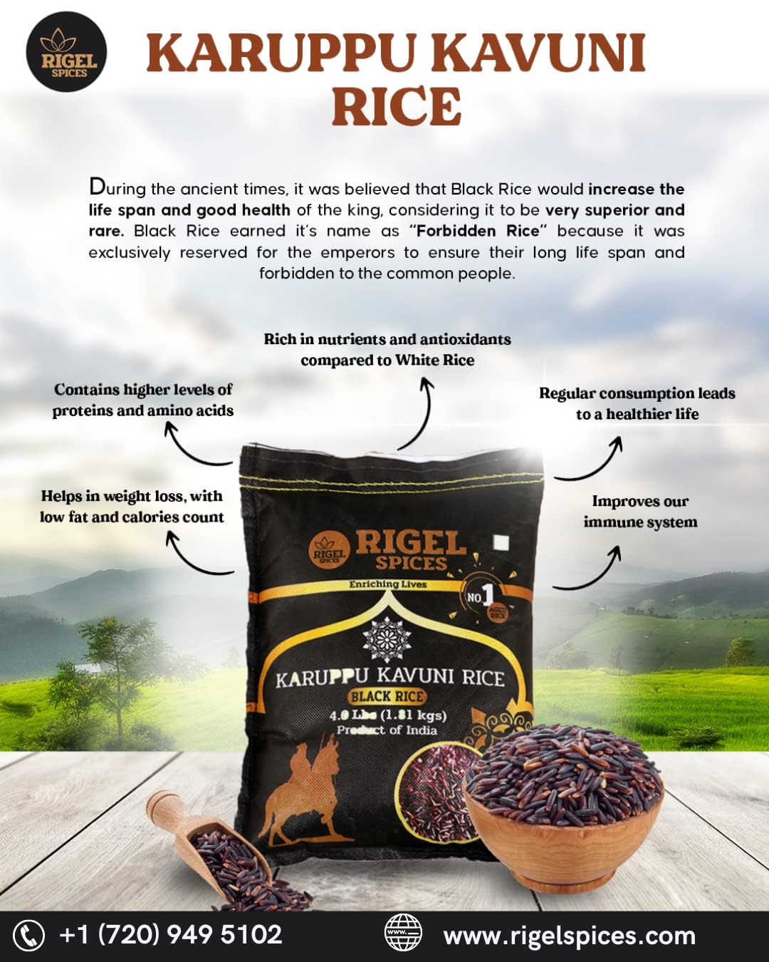 Rigel Spices | Karuppu Kavuni Black Rice (1.81 Kg) 4 Lbs | Kings Rice | Gluten Free | Ancient Black Rice