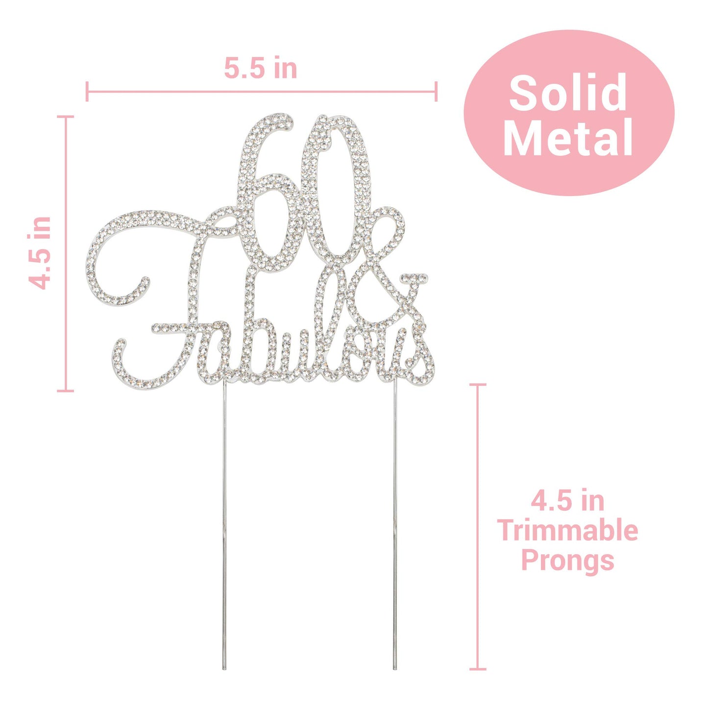Crystal Creations 60 Cake Topper - Premium Silver Metal Decoration - 1 Count - Fabulous 60th Birthday Centerpiece - Model 601202243334