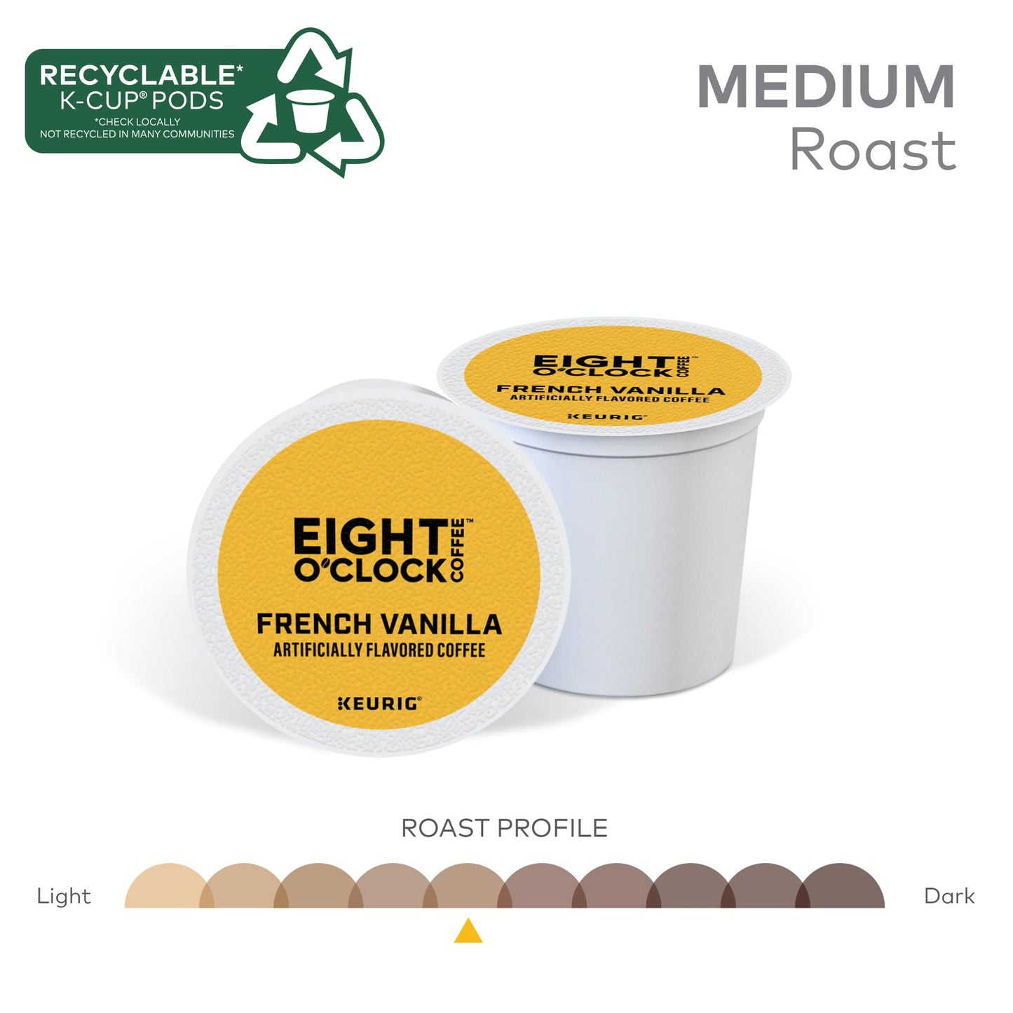 Eight O'Clock Coffee French Vanilla Light Roast K-Cup Pods, 72 Count, Single Serve, Colombian Peaks, Compatible with Keurig