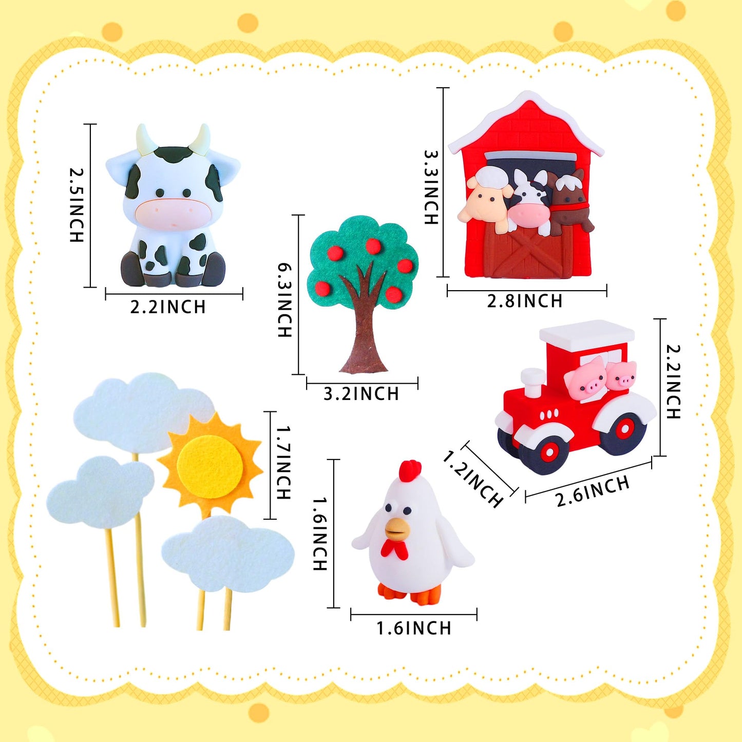 Jevenis Red Farm Animal Cake Decoration Sheep Cake Topper Farm Animal Birthday Decoration Cow Cake Decoration Pig Cake Topper Fo
