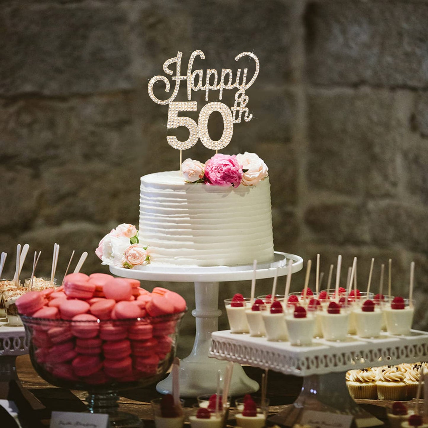 Lingteer Happy 50Th Birthday Gold Rhinestone Cake Topper - Cheers To 50Th Birthday Fifty Years Old Anniversary Party Cake Center