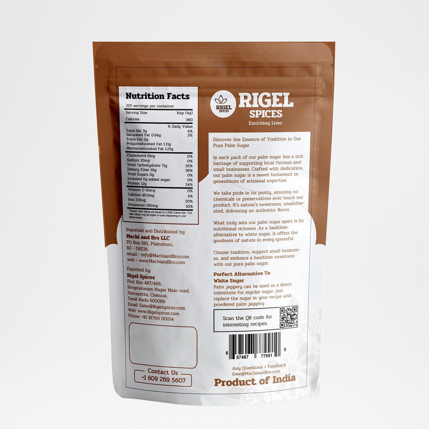 Rigel Spices | Pure Bliss of 1 Lb of Palmyra Palm Jaggery | Palm Sugar: Naturally Crafted, Unbleached, and Chemical-Free Sweetne