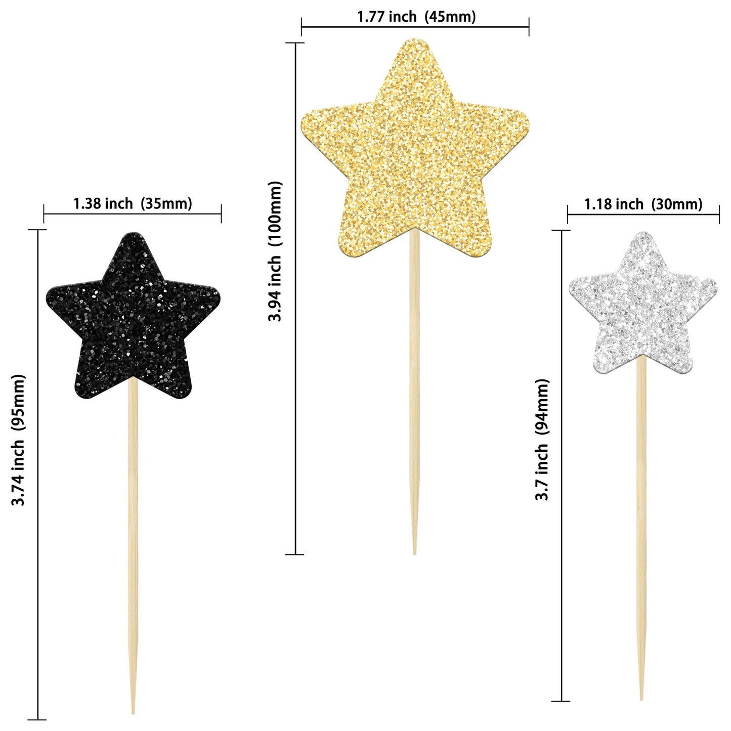 Gyufise 42Pcs Star Cupcake Toppers Glitter Assembled Twinkle Star Cupcake Picks Wedding Engagement Bridal Shower Birthday Party