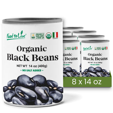 Food to Live Organic Canned Black Beans, 14 oz (Pack of 8) - Unsalted Non-GMO Frijoles Negro. Perfect for Salads, Soups, Stews. 