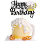 ZHUOWEISM Beer Mug Cake Topper, Glitter Cheers Design, 6.0 x 8.7, Bamboo, Black