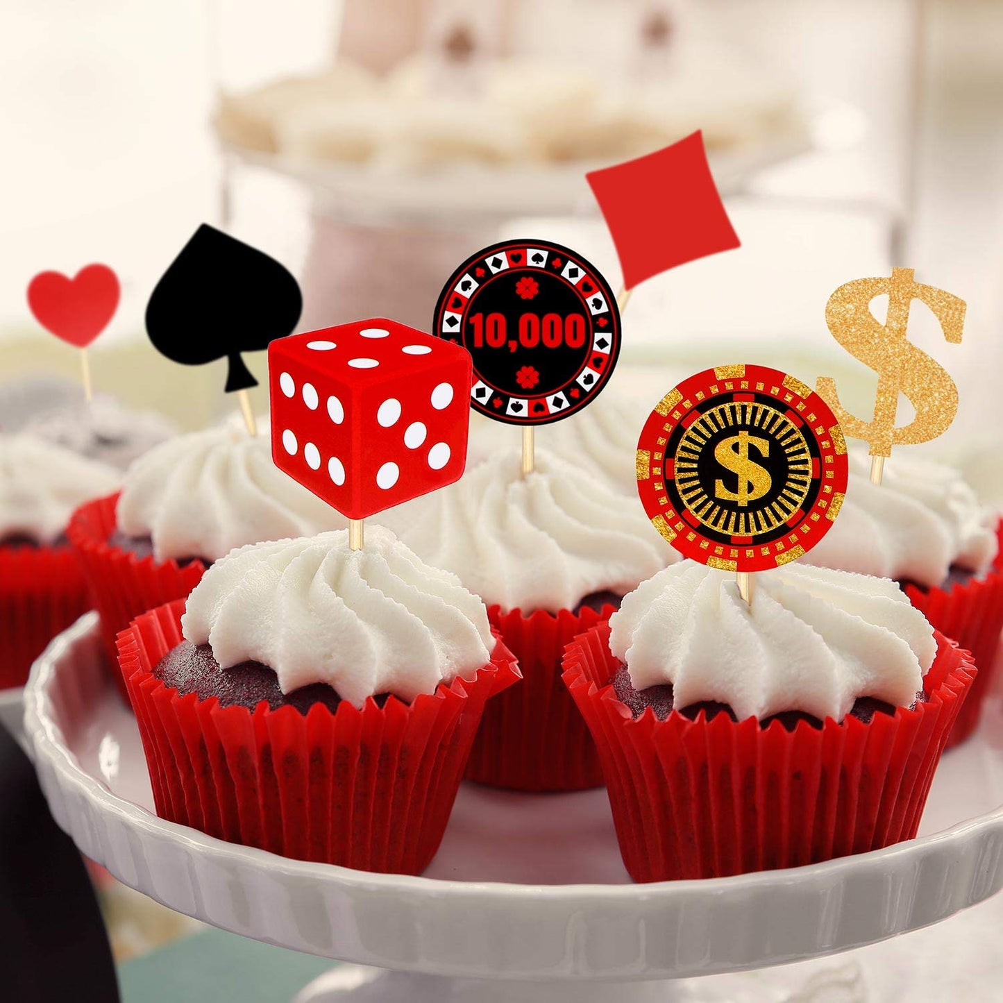 Boao  card-style Theme Party Decorations - 48 Count Bamboo Cupcake Toppers, Red, Playing Card Toothpicks for Birthdays and Celebrations