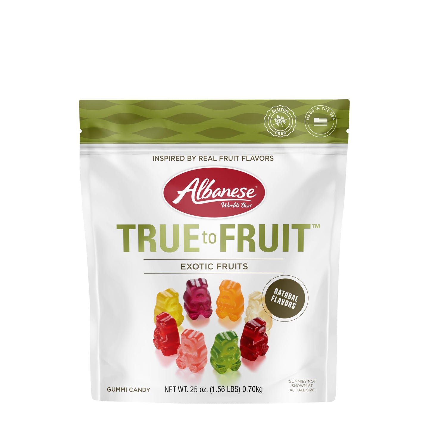 Albanese Worlds Best True to Fruit Exotic Fruits | 25oz Bag of Candy | 8 Natural Flavors and Colors, Soft Gummy Bears | Fuji Ap